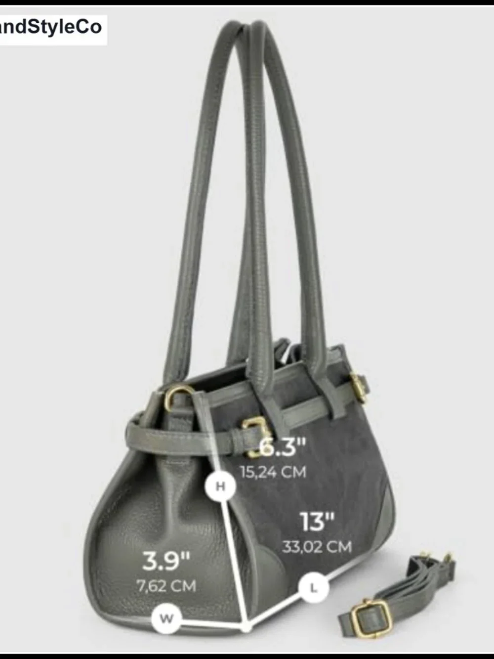 Italian Genuine Suede Leather Trim Structured Shoulder Purse Adjustable Strap